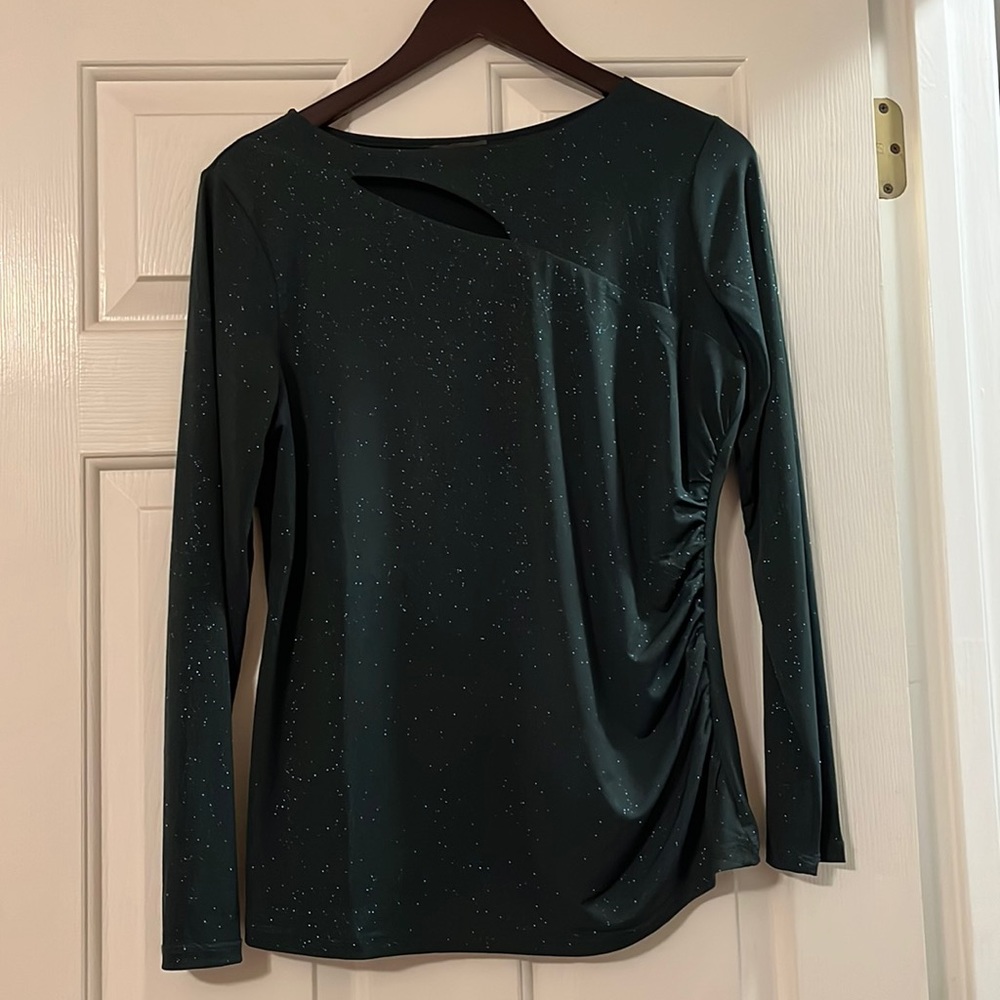 Vince Camuto Long Sleeve Sparkle Jersey Asymmetrical Cutout Top Green Large